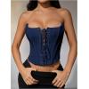 imageMakeMeChic Womens Renaissance Corset Tops Shapewear Bustier Lace Up Floral Embroidery Y2K Strapless Overbust TopDark Blue