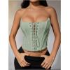 imageMakeMeChic Womens Renaissance Corset Tops Shapewear Bustier Lace Up Floral Embroidery Y2K Strapless Overbust TopGreen