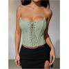 imageMakeMeChic Womens Renaissance Corset Tops Shapewear Bustier Lace Up Floral Embroidery Y2K Strapless Overbust TopGreen