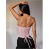 imageMakeMeChic Womens Renaissance Corset Tops Shapewear Bustier Lace Up Floral Embroidery Y2K Strapless Overbust TopPink