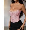 imageMakeMeChic Womens Renaissance Corset Tops Shapewear Bustier Lace Up Floral Embroidery Y2K Strapless Overbust TopPink