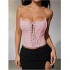 imageMakeMeChic Womens Renaissance Corset Tops Shapewear Bustier Lace Up Floral Embroidery Y2K Strapless Overbust TopPink