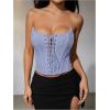 imageMakeMeChic Womens Renaissance Corset Tops Shapewear Bustier Lace Up Floral Embroidery Y2K Strapless Overbust TopPurple