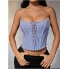 imageMakeMeChic Womens Renaissance Corset Tops Shapewear Bustier Lace Up Floral Embroidery Y2K Strapless Overbust TopPurple