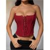 imageMakeMeChic Womens Renaissance Corset Tops Shapewear Bustier Lace Up Floral Embroidery Y2K Strapless Overbust TopRed
