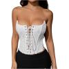 imageMakeMeChic Womens Renaissance Corset Tops Shapewear Bustier Lace Up Floral Embroidery Y2K Strapless Overbust TopWhite