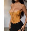 imageMakeMeChic Womens Renaissance Corset Tops Shapewear Bustier Lace Up Floral Embroidery Y2K Strapless Overbust TopYellow