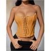 imageMakeMeChic Womens Renaissance Corset Tops Shapewear Bustier Lace Up Floral Embroidery Y2K Strapless Overbust TopYellow