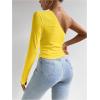 imageMakeMeChic Womens Rib Knit One Shoulder Ruched Tee Tops Asymmetrical Long Sleeve Slim Fitted T ShirtsYellow
