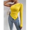 imageMakeMeChic Womens Rib Knit One Shoulder Ruched Tee Tops Asymmetrical Long Sleeve Slim Fitted T ShirtsYellow