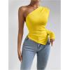 imageMakeMeChic Womens Rib Knit One Shoulder Ruched Tee Tops Asymmetrical Long Sleeve Slim Fitted T ShirtsYellow