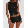imageMakeMeChic Womens Sequin Sparkly Tank Crew Neck Sleeveless Party Crop Tops ClubwearBlack