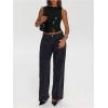 imageMakeMeChic Womens Sequin Sparkly Tank Crew Neck Sleeveless Party Crop Tops ClubwearBlack