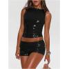 imageMakeMeChic Womens Sequin Sparkly Tank Crew Neck Sleeveless Party Crop Tops ClubwearBlack