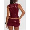imageMakeMeChic Womens Sequin Sparkly Tank Crew Neck Sleeveless Party Crop Tops ClubwearBurgundy