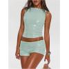 imageMakeMeChic Womens Sequin Sparkly Tank Crew Neck Sleeveless Party Crop Tops ClubwearMint Green