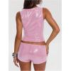 imageMakeMeChic Womens Sequin Sparkly Tank Crew Neck Sleeveless Party Crop Tops ClubwearPink