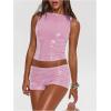 imageMakeMeChic Womens Sequin Sparkly Tank Crew Neck Sleeveless Party Crop Tops ClubwearPink