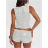 imageMakeMeChic Womens Sequin Sparkly Tank Crew Neck Sleeveless Party Crop Tops ClubwearWhite B