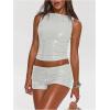 imageMakeMeChic Womens Sequin Sparkly Tank Crew Neck Sleeveless Party Crop Tops ClubwearWhite B