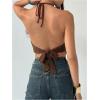imageMakeMeChic Womens Sexy Halter Top Open Back Going Out Tops Cowl Neck Festival Rave TopBrown Crochet