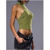 imageMakeMeChic Womens Sleeveless Mock Neck Sweater Tops Open Back Knit Crop Halter TopArmy Green