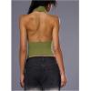 imageMakeMeChic Womens Sleeveless Mock Neck Sweater Tops Open Back Knit Crop Halter TopArmy Green