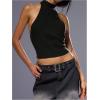imageMakeMeChic Womens Sleeveless Mock Neck Sweater Tops Open Back Knit Crop Halter TopBlack