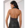 imageMakeMeChic Womens Sleeveless Mock Neck Sweater Tops Open Back Knit Crop Halter TopBrown