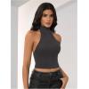 imageMakeMeChic Womens Sleeveless Mock Neck Sweater Tops Open Back Knit Crop Halter TopBrown