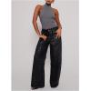 imageMakeMeChic Womens Sleeveless Mock Neck Sweater Tops Open Back Knit Crop Halter TopGrey