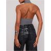 imageMakeMeChic Womens Sleeveless Mock Neck Sweater Tops Open Back Knit Crop Halter TopGrey