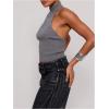 imageMakeMeChic Womens Sleeveless Mock Neck Sweater Tops Open Back Knit Crop Halter TopGrey