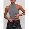 imageMakeMeChic Womens Sleeveless Mock Neck Sweater Tops Open Back Knit Crop Halter TopGrey