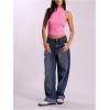 imageMakeMeChic Womens Sleeveless Mock Neck Sweater Tops Open Back Knit Crop Halter TopPink