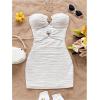 imageMakeMeChic Womens Strapless Dress Starfish Metal Sleeveless Bodycon Tube Mini DressesSolid White