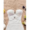 imageMakeMeChic Womens Strapless Dress Starfish Metal Sleeveless Bodycon Tube Mini DressesSolid White