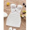 imageMakeMeChic Womens Strapless Dress Starfish Metal Sleeveless Bodycon Tube Mini DressesSolid White