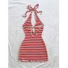 imageMakeMeChic Womens Striped Halter Mini Dress Tie Backless Bodycon Y2k Short DressesRed and White