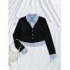 imageMakeMeChic Womens Striped Print Long Sleeve Shirt Button Down Collar Neck Blouse TopsBlack