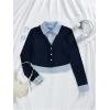 imageMakeMeChic Womens Striped Print Long Sleeve Shirt Button Down Collar Neck Blouse TopsBlue