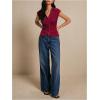 imageMakeMeChic Womens Textured Cap Sleeve Collared Slim Fit Button Down Shirt Tee TopsBurgundy