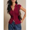 imageMakeMeChic Womens Textured Cap Sleeve Collared Slim Fit Button Down Shirt Tee TopsBurgundy