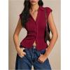 imageMakeMeChic Womens Textured Cap Sleeve Collared Slim Fit Button Down Shirt Tee TopsBurgundy