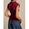 imageMakeMeChic Womens Textured Cap Sleeve Collared Slim Fit Button Down Shirt Tee TopsBurgundy