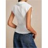 imageMakeMeChic Womens Textured Cap Sleeve Collared Slim Fit Button Down Shirt Tee TopsWhite