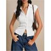 imageMakeMeChic Womens Textured Cap Sleeve Collared Slim Fit Button Down Shirt Tee TopsWhite