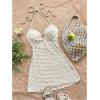 imageMakeMeChic Womens Textured Halter Dress Metal Starfish Backless Cut Out Summer Mini DressesBeige B