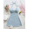 imageMakeMeChic Womens Textured Halter Dress Metal Starfish Backless Cut Out Summer Mini DressesBlue