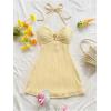imageMakeMeChic Womens Textured Halter Dress Metal Starfish Backless Cut Out Summer Mini DressesYellow B